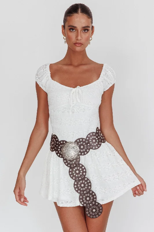 Mirela Cap Sleeve Lace Mini Dress White Trendy Wraparound Mini Dress