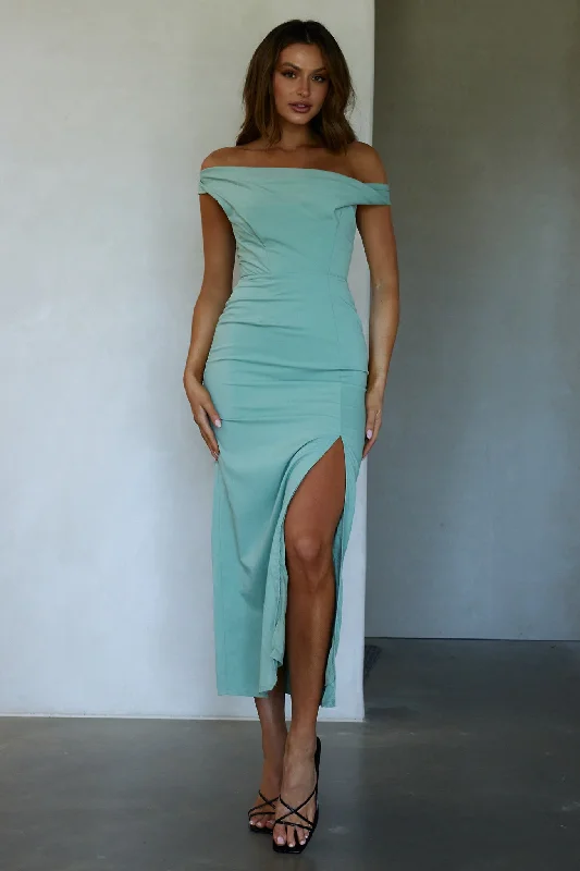 Miriam On-Off Shoulder Midi Dress Pistachio Fashionable A-Line Midi Dress