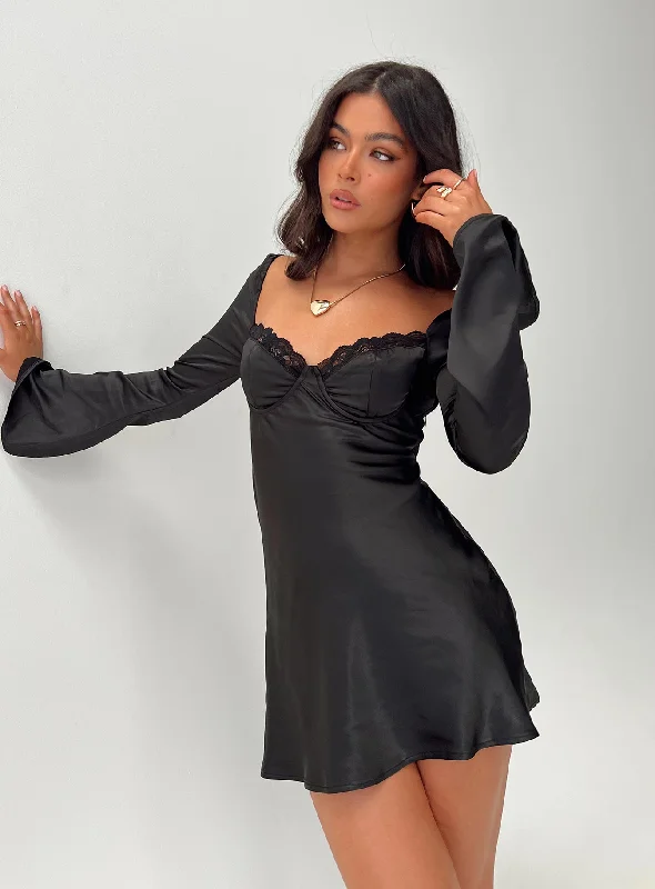 Moniz Long Sleeve Mini Dress Black Stylish Puff Sleeve Mini Dress