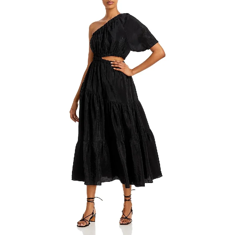 Moon River Womens One-Shoulder Mid-Calf Midi Dress