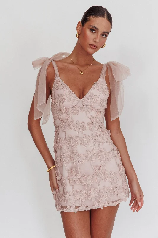 Mykonos Morning Tied Shoulder Embellished Mini Dress Blush Cozy Sweater Mini Dress