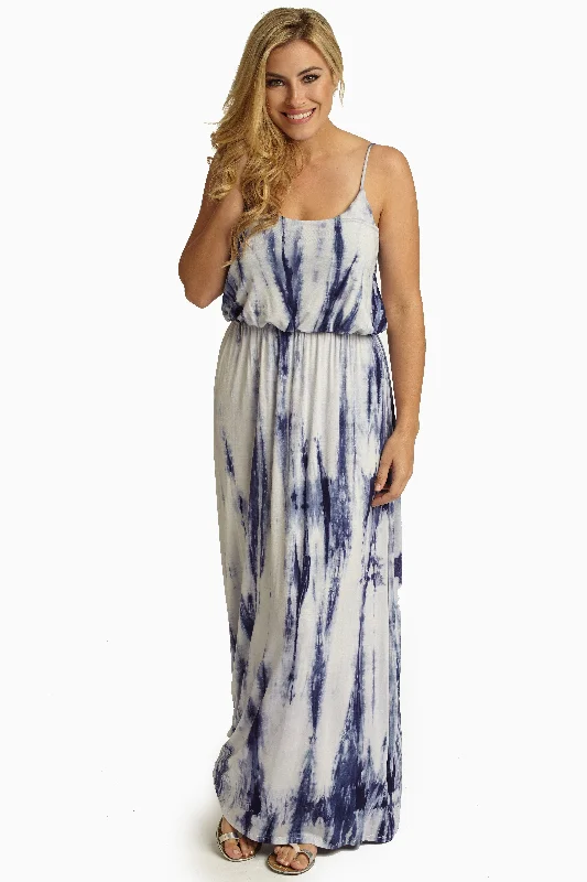 Navy Blue Tie Dye Maxi Dress Classic V-Neck Maxi Dress
