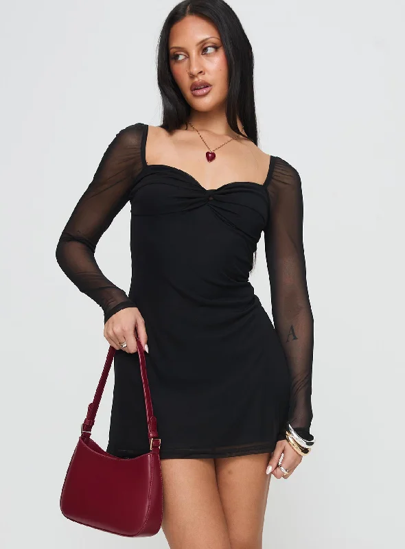 Nexies Long Sleeve Mini Dress Black Comfortable Shift Mini Dress