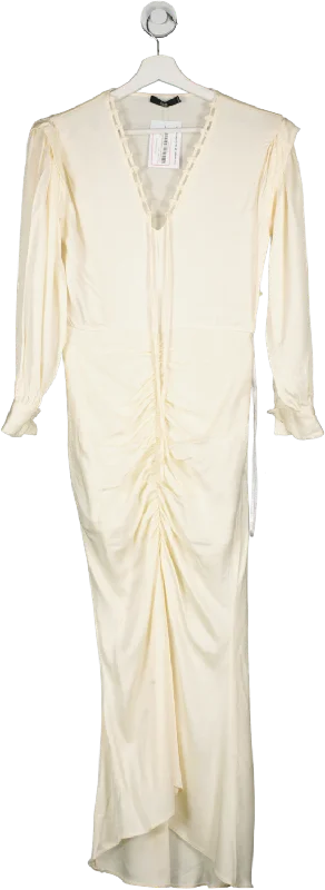 Nisse Cream Ruched Shirt Maxi Dress UK 8 Elegant Maxi Dress with Belt