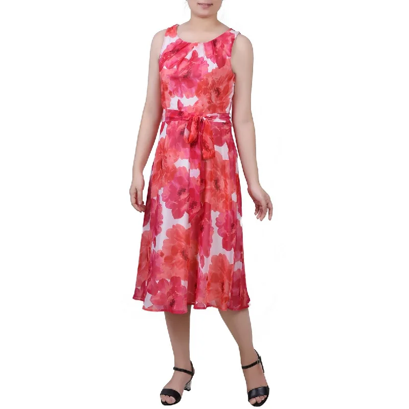 NY Collection Womens Petites Floral Print Calf Midi Dress