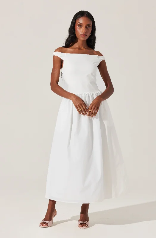 Off Shoulder Poplin Midi Dress Cozy Tie-Dye Midi Dress