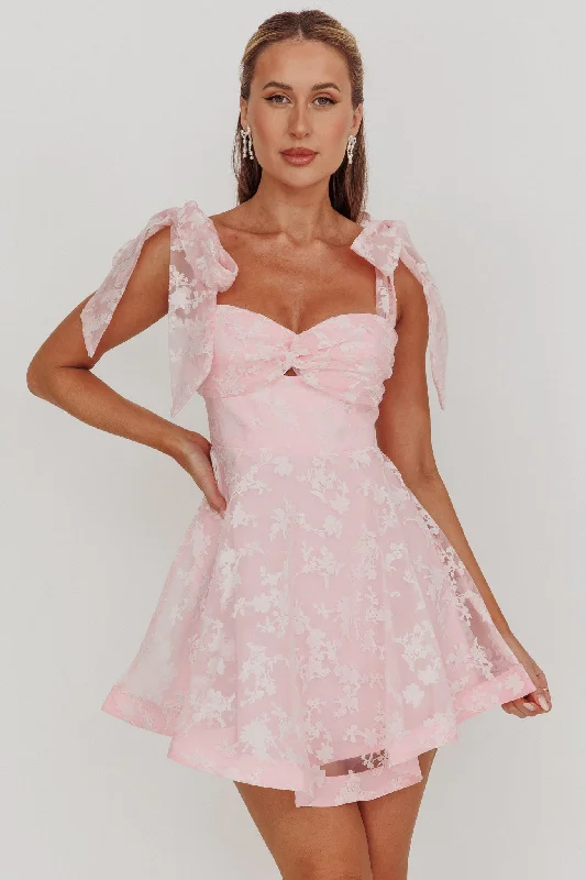 Oliana Tied Shoulders Keyhole Mini Dress Blush Fashionable Boho-Chic Mini Dress