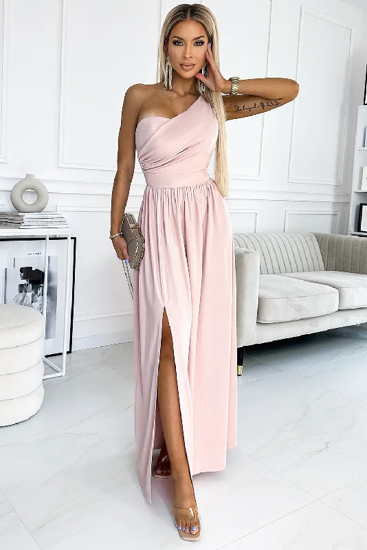 One-Shoulder Slit Maxi Dress Fashionable Asymmetrical Maxi Dress