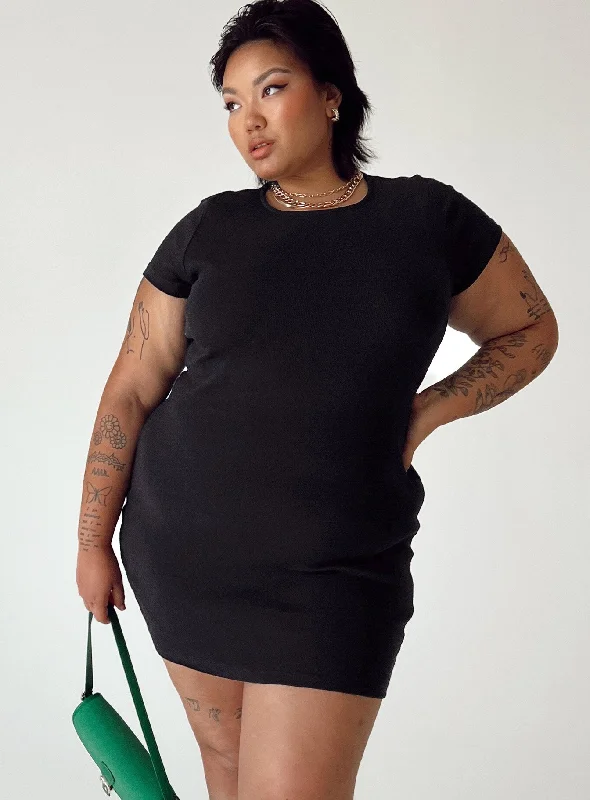 Classic Mini Dress Black Curve Cozy Cotton Mini Dress