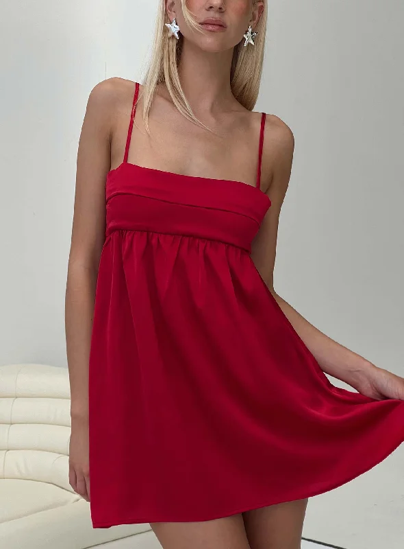 Ortega Mini Dress Red Fashionable Lace Mini Dress