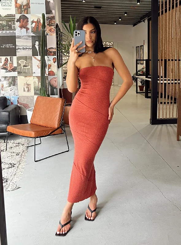 Oscar Midi Dress Rust Comfortable Fit-and-Flare Midi Dress