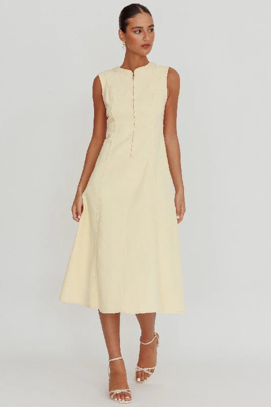 Passionate Flame Sleeveless A-line Midi Dress Beige Fashionable Pencil Midi Dress