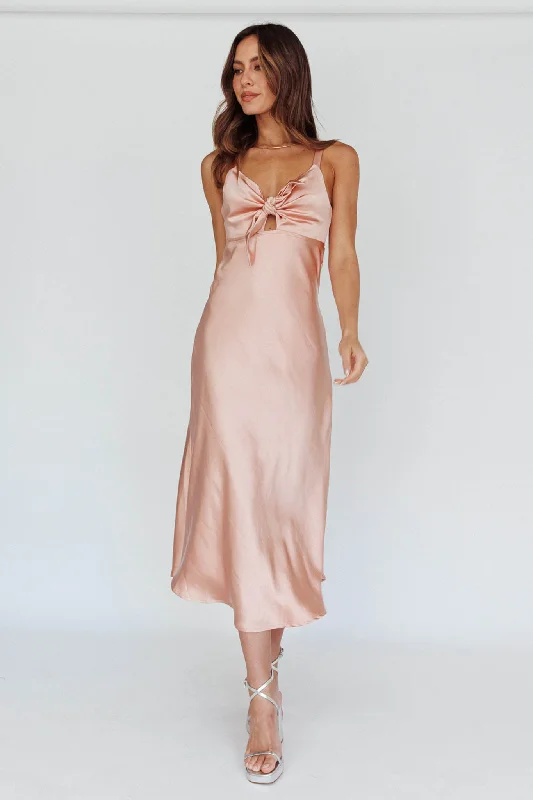Perfect Day Satin Midi Dress Blush Trendy Off-Shoulder Button Midi Dress