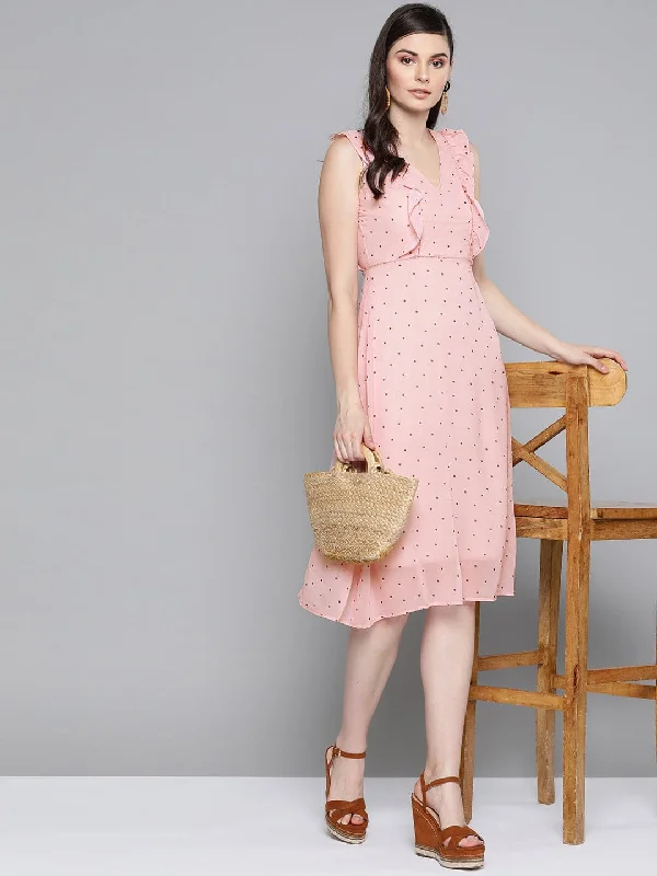 Pink Polka Dot Midi Dress Stylish Animal Print Midi Dress