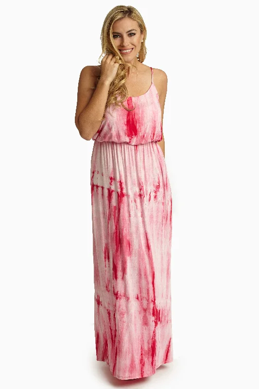 Pink Tie Dye Maxi Dress Fashionable High-Low Maxi Dress