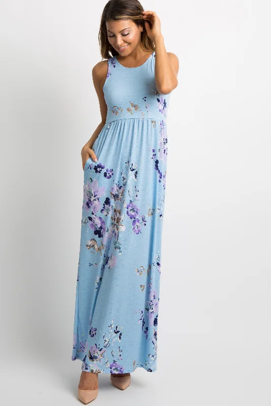 PinkBlush Aqua Floral Sleeveless Maxi Dress Elegant Tiered Maxi Dress