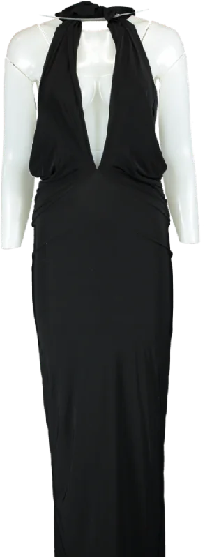 PrettyLittleThing Black Slinky Extreme Plunge Maxi Dress UK 8 Comfortable T-Shirt Maxi Dress PrettyLittleThing Black Slinky Extreme Plunge Maxi Dress UK 8 Comfortable T-Shirt Maxi Dress