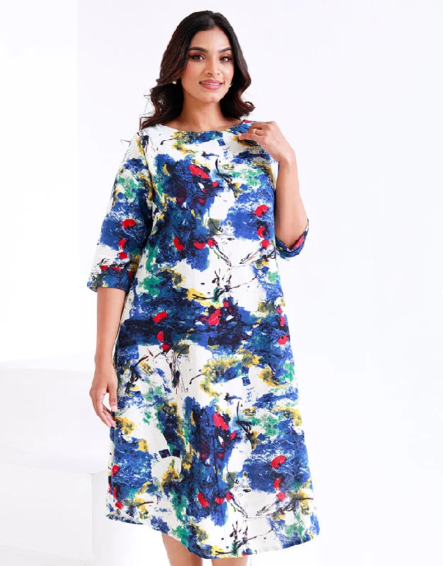 Printed A-Line Midi Dress Stylish Halter Neck Midi Dress
