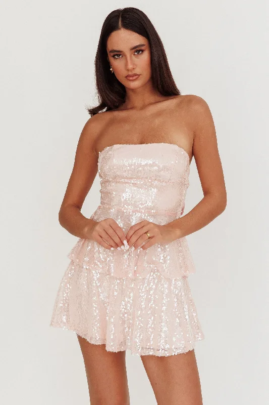 Provence Bloom Tiered Sequin Mini Dress Pink Comfortable Polka Dot Mini Dress