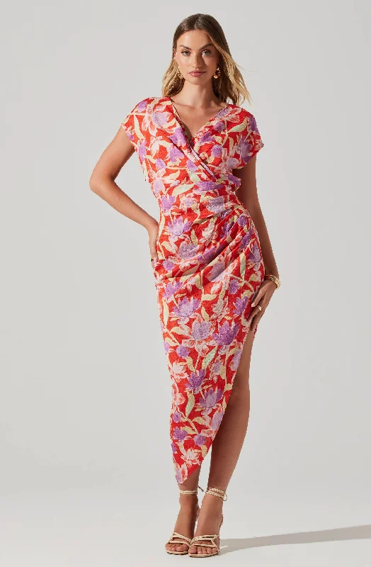 Rialto Floral Midi Dress Stylish Pleated Skirt Midi Dress