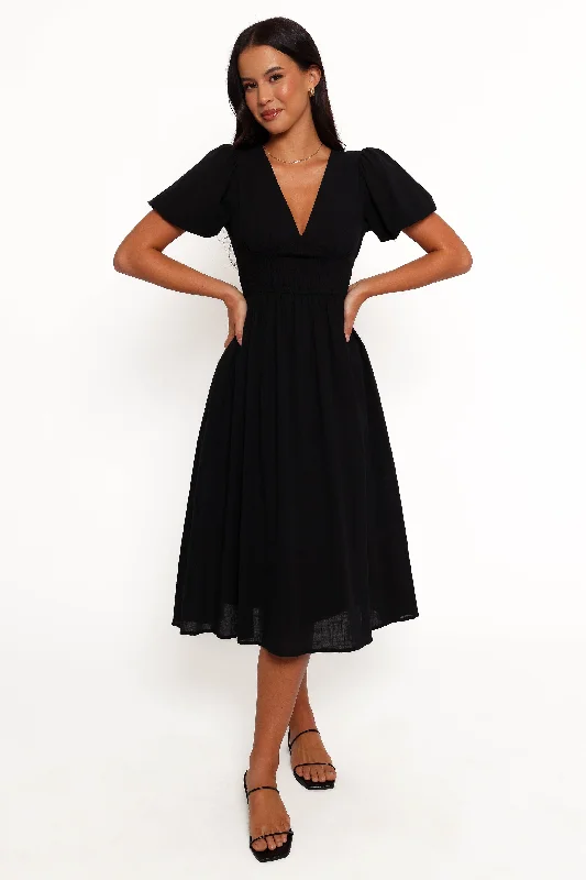 Ronnie Short Sleeve Midi Dress - Black Trendy Knit Midi Dress