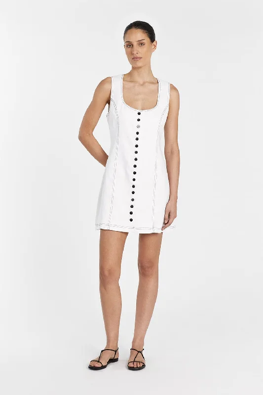 ROSIE WHITE LINEN MINI DRESS Elegant Mini Dress with Pleats