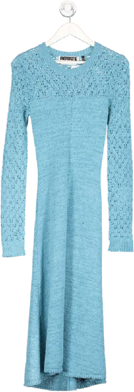 Rotate Birger Christensen Blue Knit Maxi Dress UK S Stylish A-Line Maxi Dress