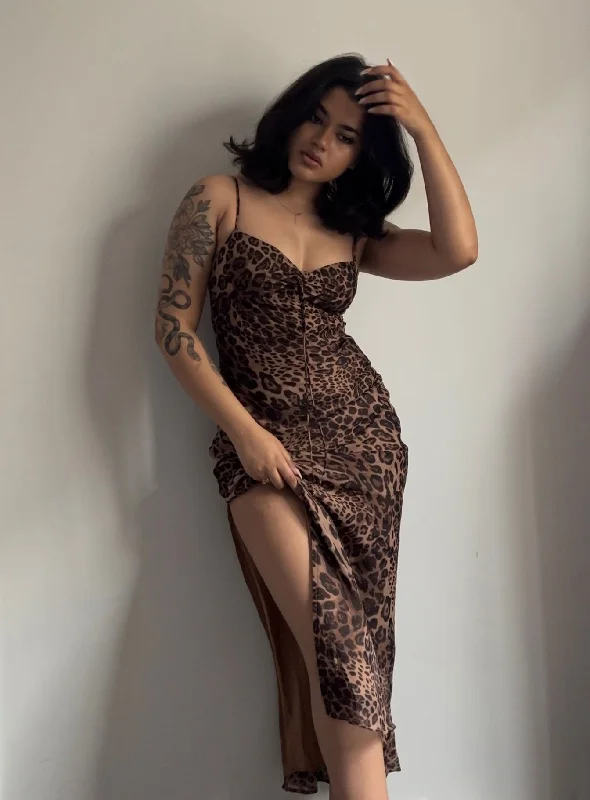 Safari Midi Dress Leopard Stylish Midi Dress with Cuffs