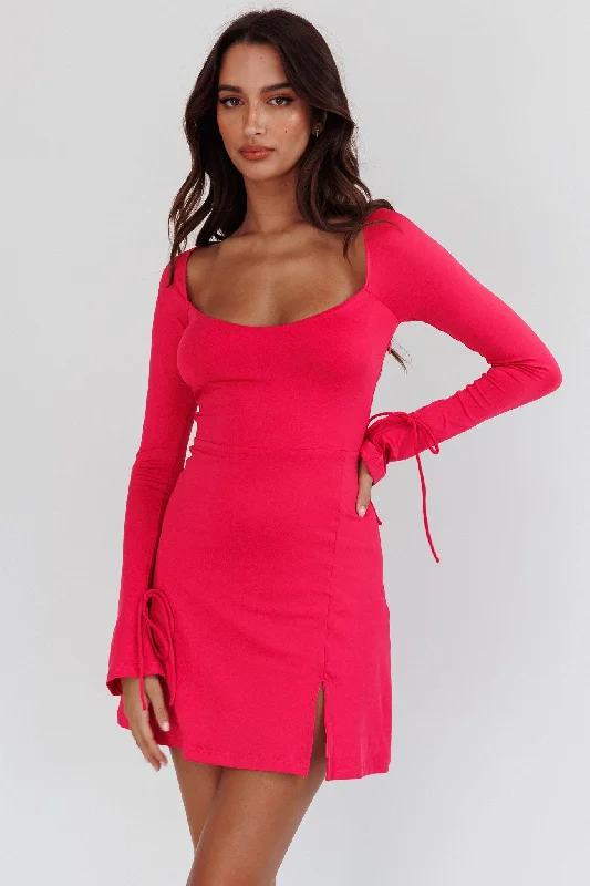 Safe Keeping Long Sleeve Mini Dress Hot Pink Cozy Satin Mini Dress