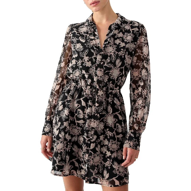 Sanctuary Womens Soft Romance Floral Neck-Tie Midi Dress