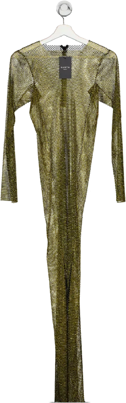 Santa Brands Metallic Golden Diamond Maxi Dress UK S Stylish V-Neck Maxi Dress