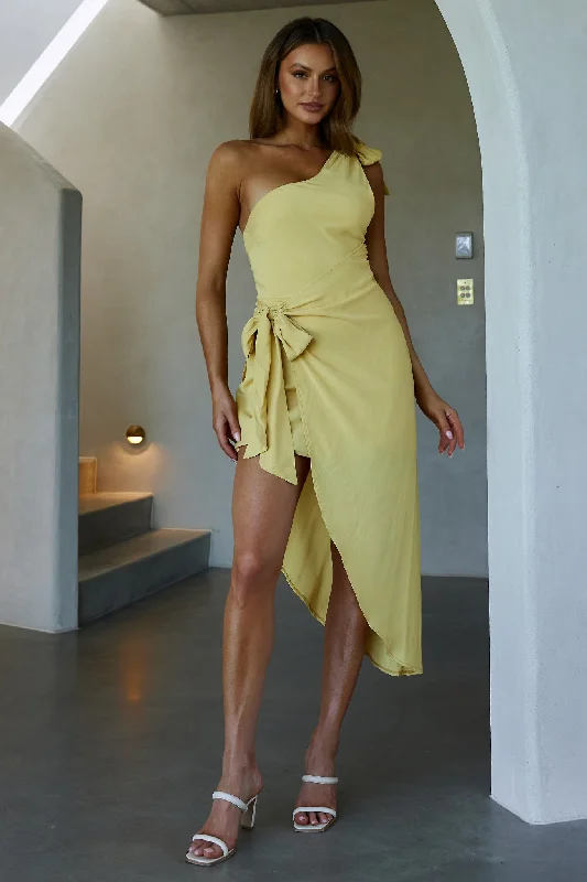 Sara Jean One-Shoulder Wrap Midi Dress Mango Trendy Bodycon Midi Dress