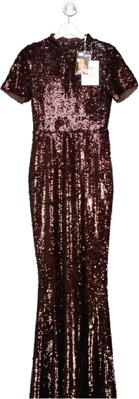 Self-Portrait Brown Sequin-embellished Maxi Dress UK 8 Elegant Boho Maxi Dress