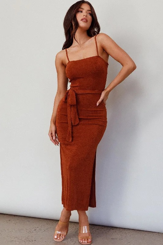 Serenade Me Square Neckline Side Split Midi Dress Cinnamon Fashionable Shift Midi Dress Serenade Me Square Neckline Side Split Midi Dress Cinnamon Fashionable Shift Midi Dress