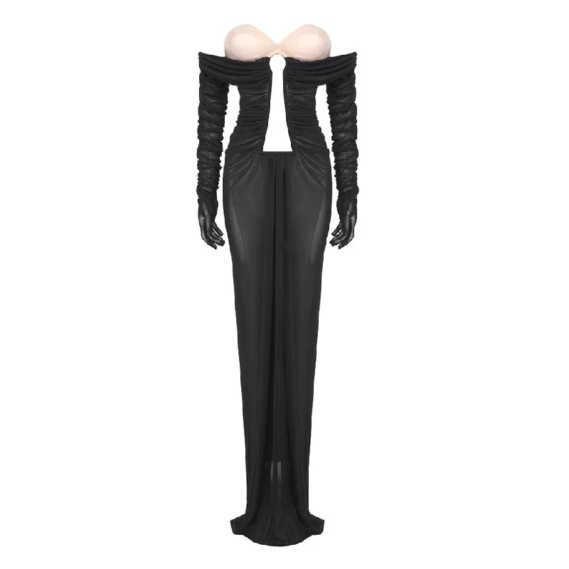 Sexy Bustier Off Shoulder Cutout Draped Ruched Mesh Sheer Maxi Dress Elegant Lace Maxi Dress Sexy Bustier Off Shoulder Cutout Draped Ruched Mesh Sheer Maxi Dress Elegant Lace Maxi Dress
