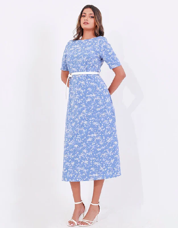 Short Sleeves Midi Dress with Side Pockets Stylish Button-Down Midi Dress