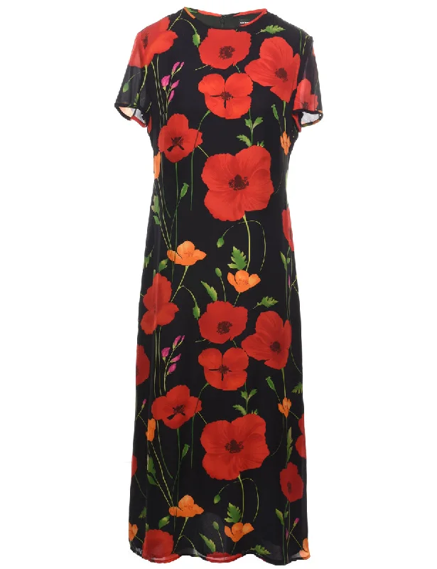 Silk Floral Print Maxi Dress - M Chic Summer Maxi Dress