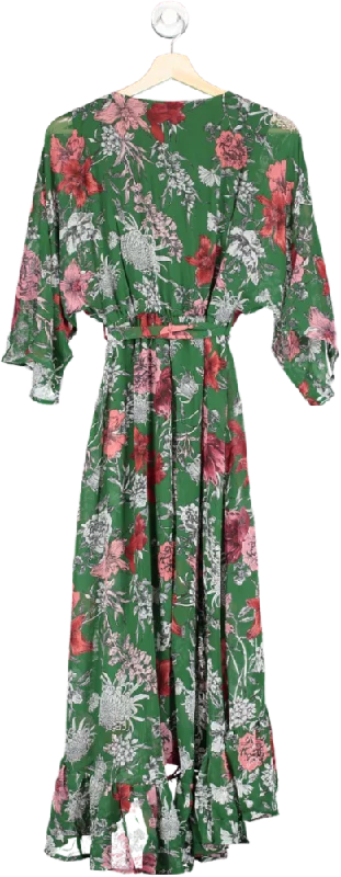 SilkFred Green Kimono Sleeve Floral Maxi Dress Size 8 Trendy V-Neck Maxi Dress