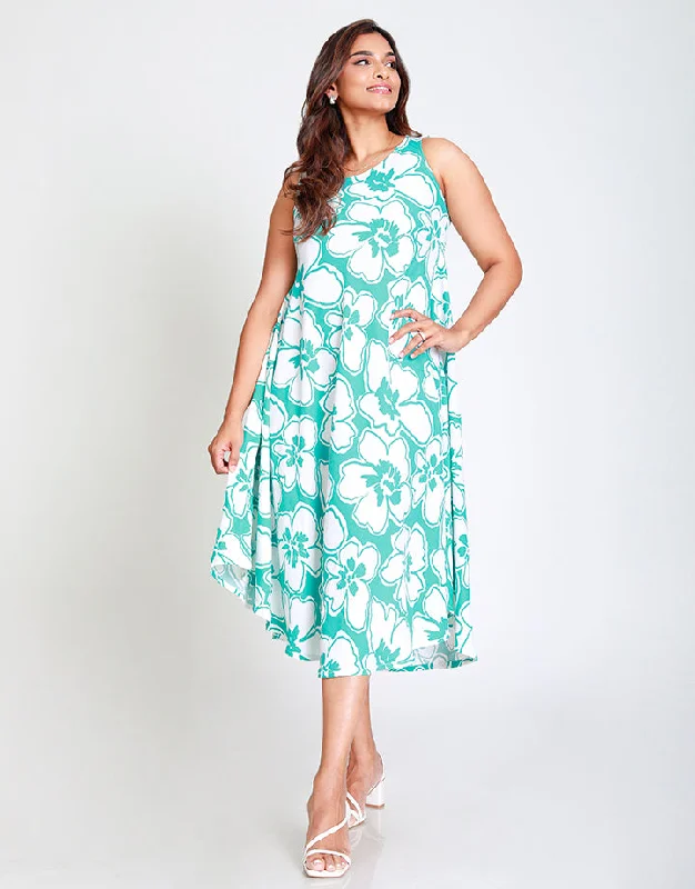 Sleeveless Printed Midi Dress Elegant Pleated Detail Midi Dress