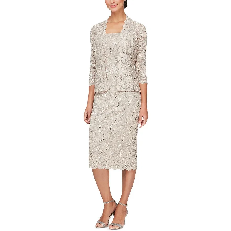 SLNY Womens 2PC Lace Midi Dress