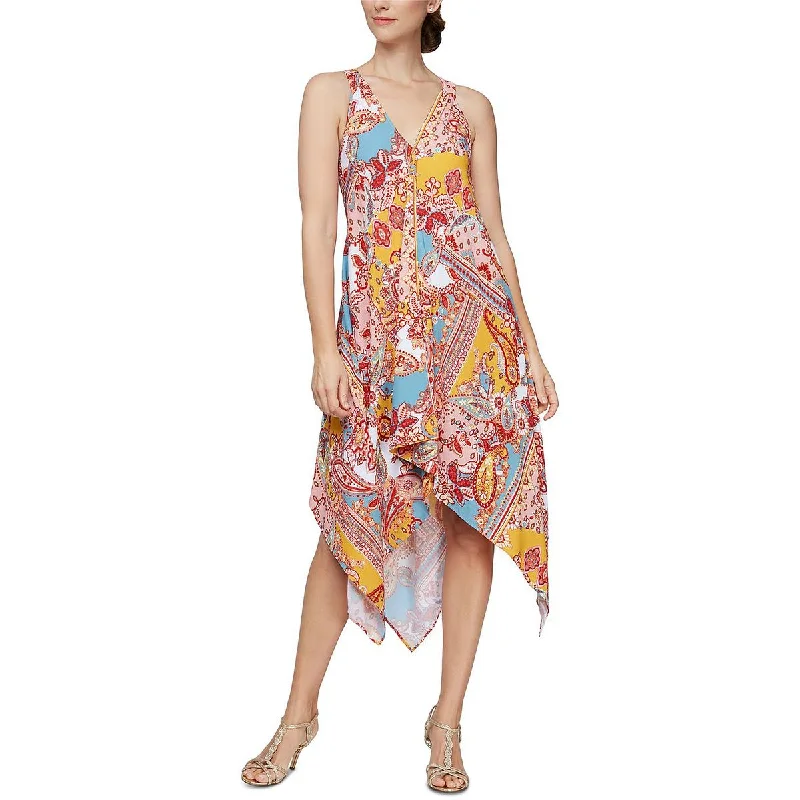 SLNY Womens Handkerchief Hem Printed Maxi Dress Casual Maxi Dress with Pockets
