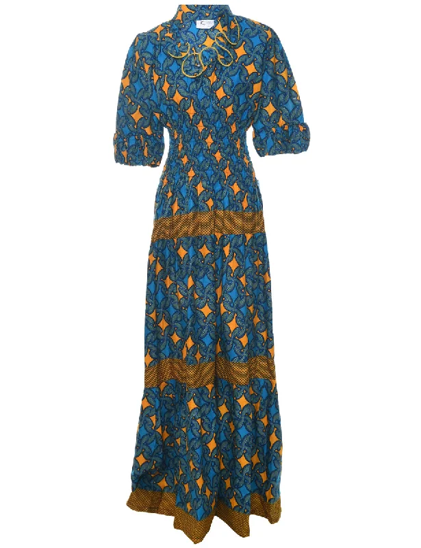 Smocked Maxi Dress - XS Cozy Maxi Dress with Slit