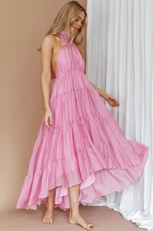 South Haven Halter Midi Dress Pink Fashionable Skater Midi Dress