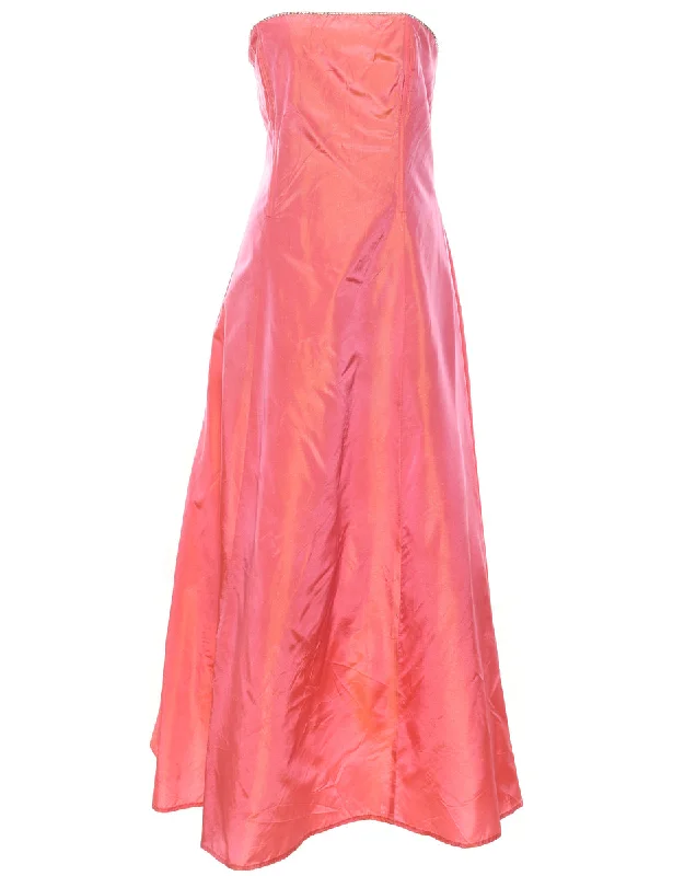 Strapless 1980s Coral & Pink Maxi Dress - M Fashionable Halter Neck Maxi Dress