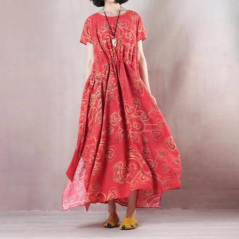stylish red linen maxi dress casual O neck print traveling clothing women short sleeve baggy dresses Stylish A-Line Maxi Dress stylish red linen maxi dress casual O neck print traveling clothing women short sleeve baggy dresses Stylish A-Line Maxi Dress