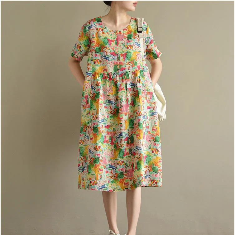 summer multi floral linen dresses oversize casual high waist sundress short sleeve maxi dress Trendy A-Line Maxi Dress summer multi floral linen dresses oversize casual high waist sundress short sleeve maxi dress Trendy A-Line Maxi Dress