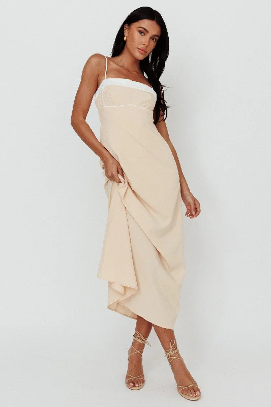 Taera Cami Strap Midi Dress Oat Trendy Bodycon Midi Dress