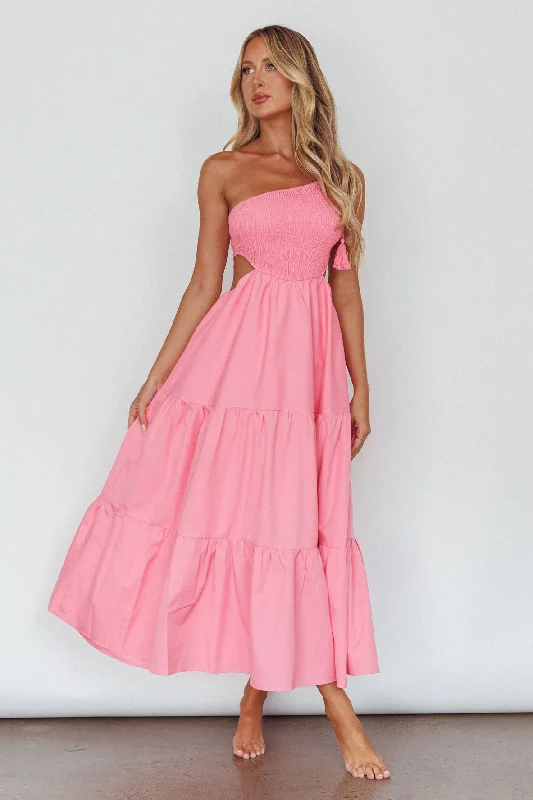 Tamzin Shirred Bodice Midi Dress Soft Pink Trendy Shift Midi Dress