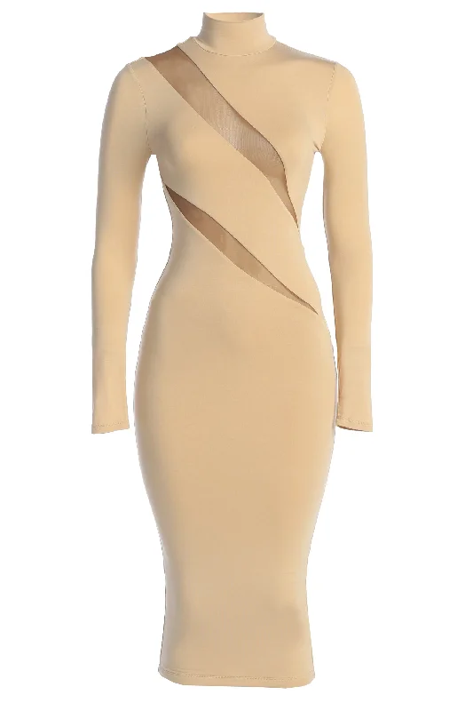 Tan Abigail Midi Dress Comfortable Casual Midi Dress