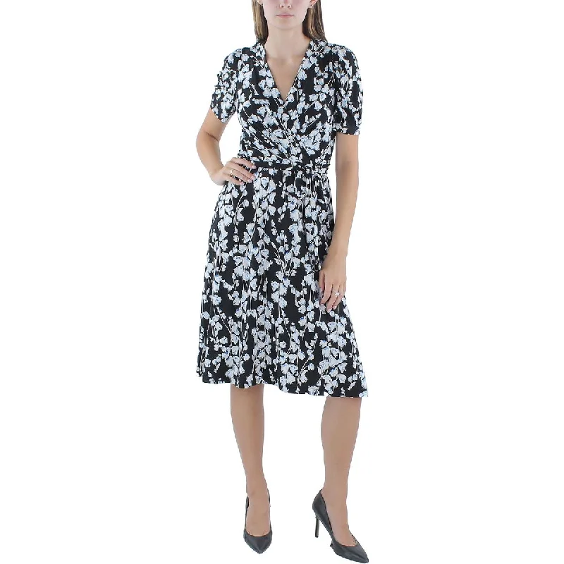 Tommy Hilfiger Womens Cap Sleeves Floral Midi Dress